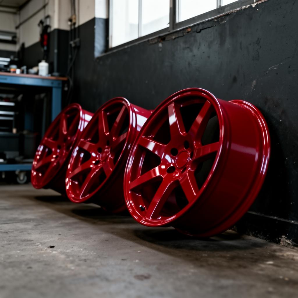 Gloss red wheel set — 5-spoke · 18" · Gloss Red over Satin Black