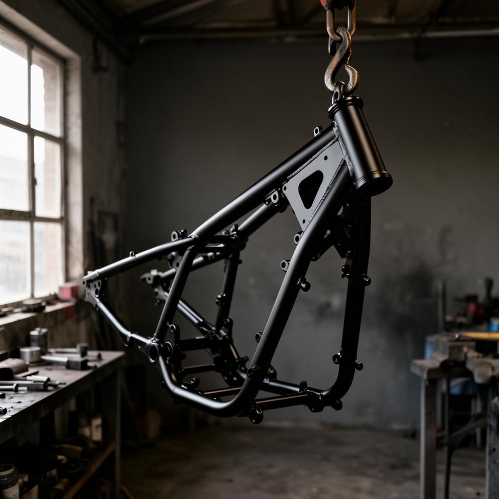 Motorcycle frame — Full strip · Sandblast · Satin Black